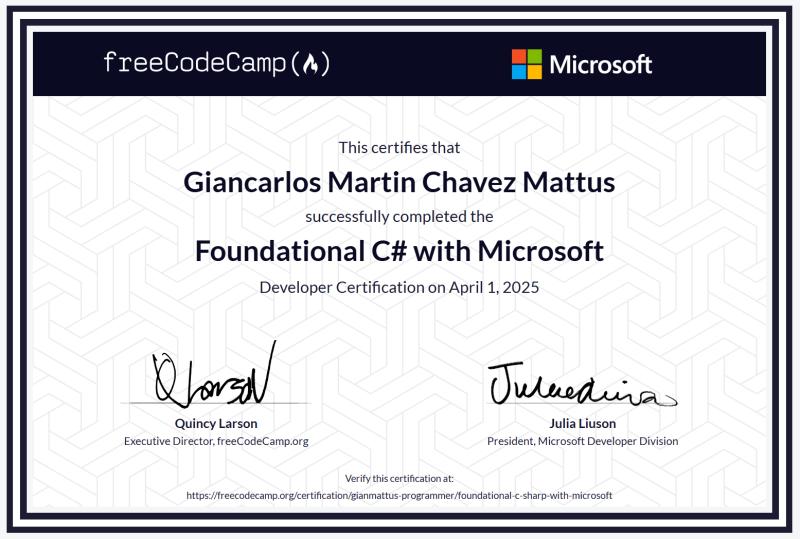 Certificado de Fundamentos de C# con Microsoft