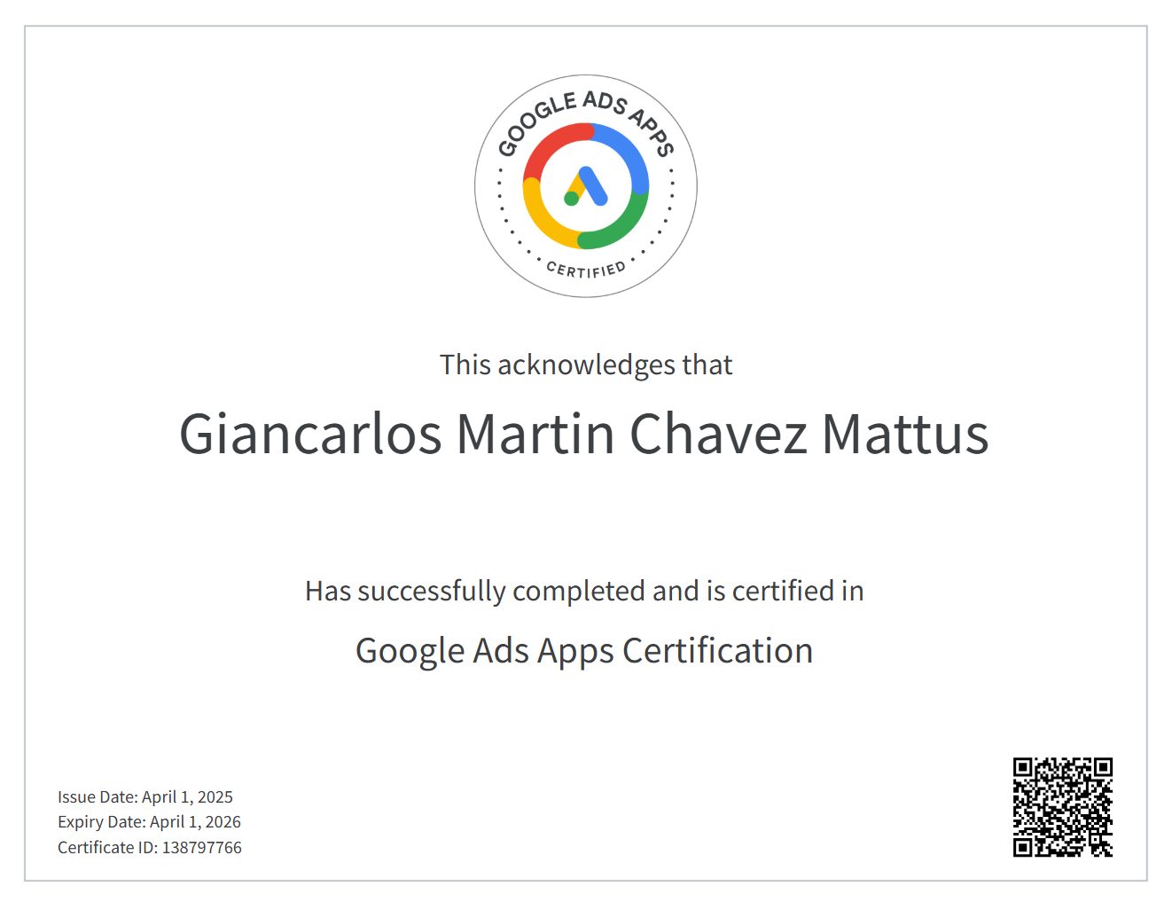 Certificado de Google Ads